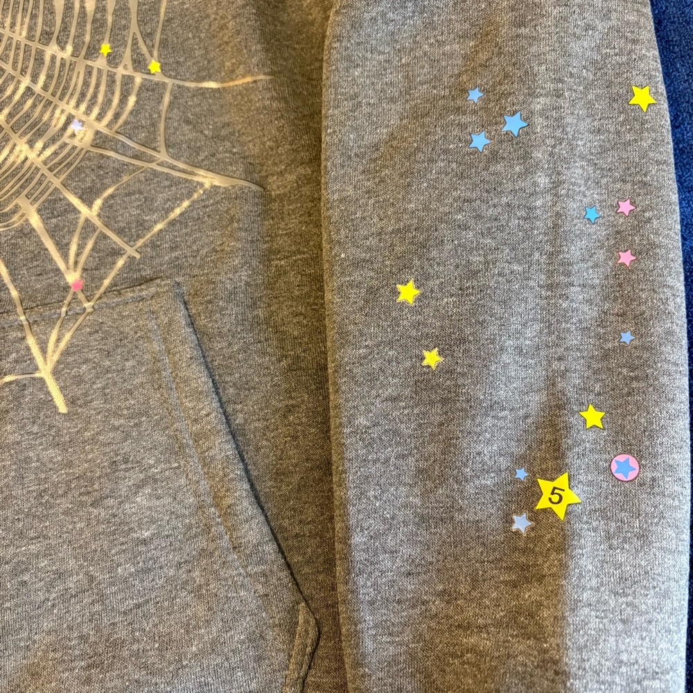 Gray Print Graphic Hoodie Retro Spider Web Star Print – Size S - Picture 4 of 7